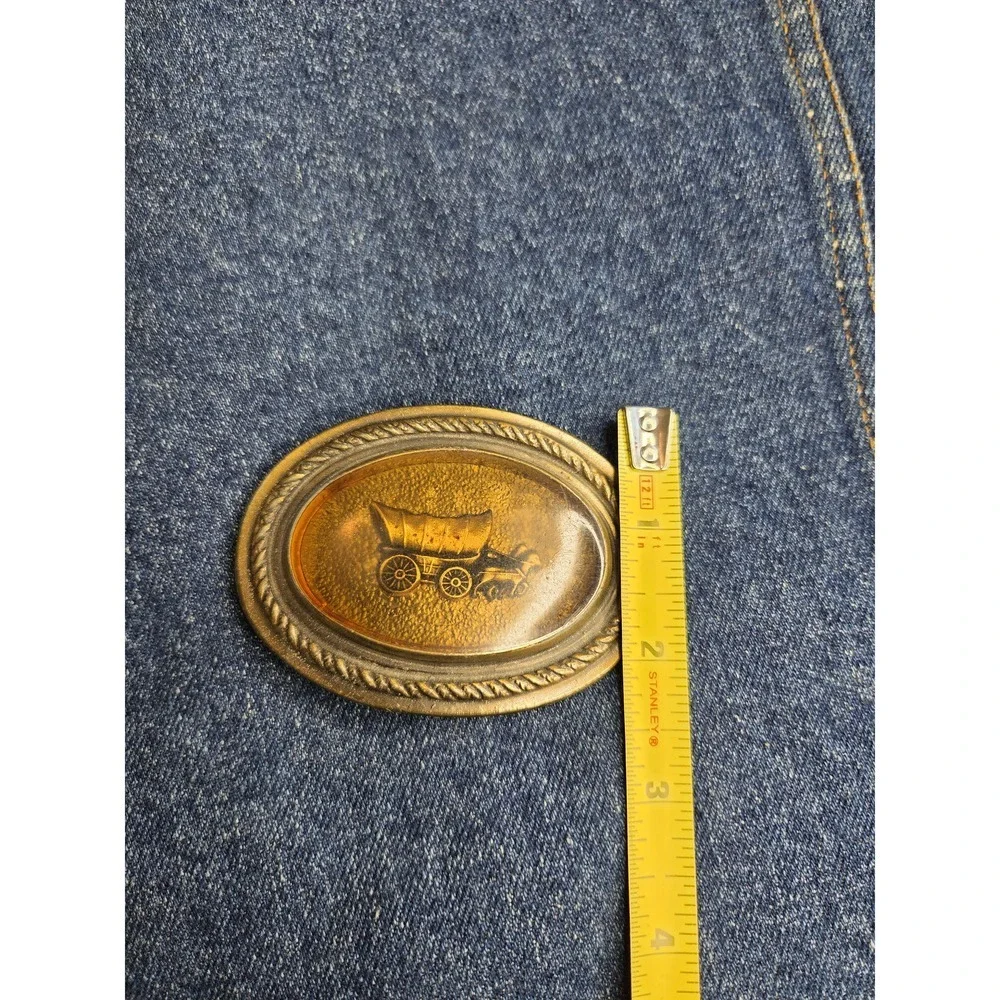 Vintage Western Wagon Brass Belt Buckle - Embedded Wagon Rare Find